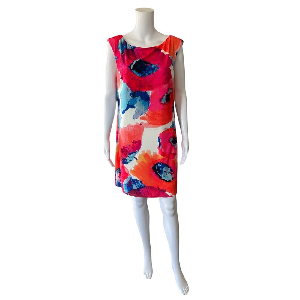 Trina Turk White/Orange/Blue Floral Pre-Owned Ladies Dress - Size 12